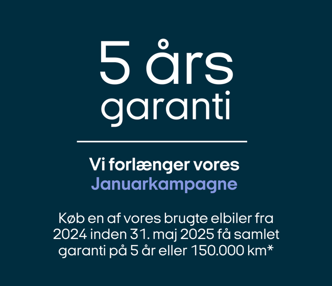 forlængelse af januar kampagne - 5 års garanti/150.000km på brugte elbiler fra 2024.