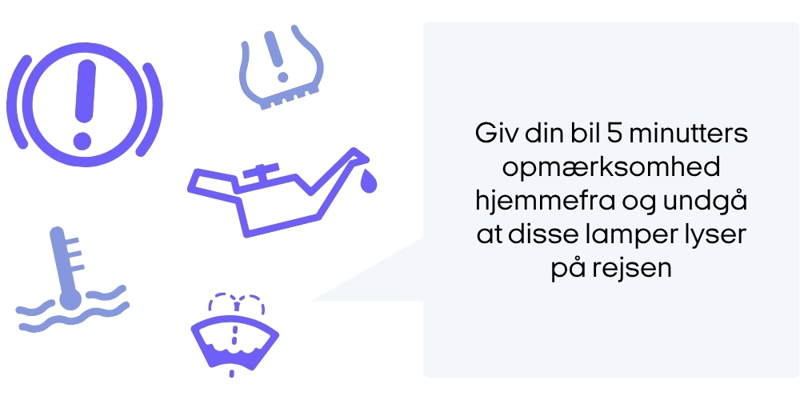 Advarselslamper fra bil som man gerne vil undgå på kør-selv-ferie